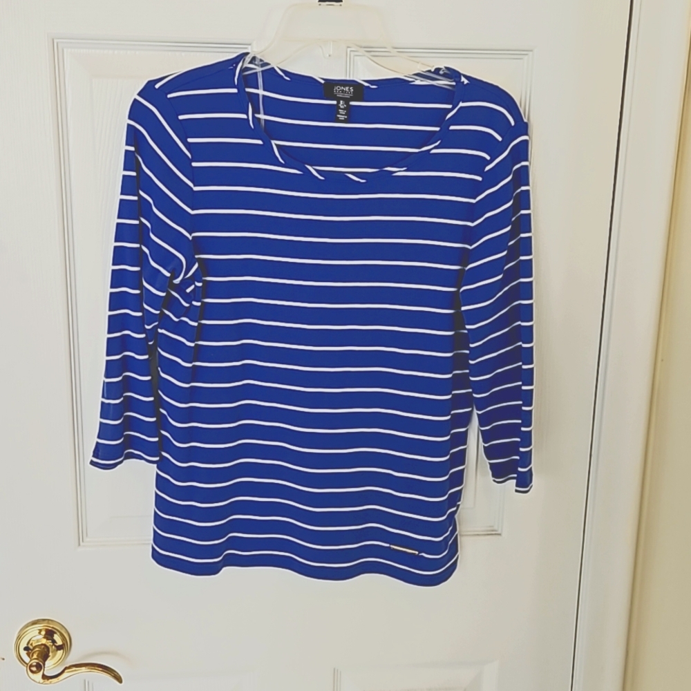 Ladies Size Large Cotton Jones NY  Signature Royal Blue/White T-shirt